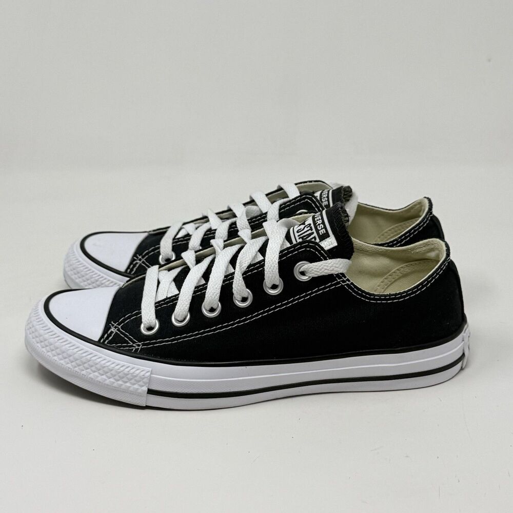 Converse All Star Sneakers Womens 7 Black Canvas Low Top Preppy Grunge Shoes - Picture 2 of 16